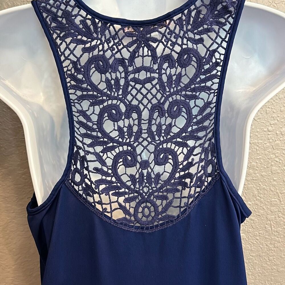 #314* Linea Donatella, navy blue fancy tank/dress size small - Picture 5 of 8